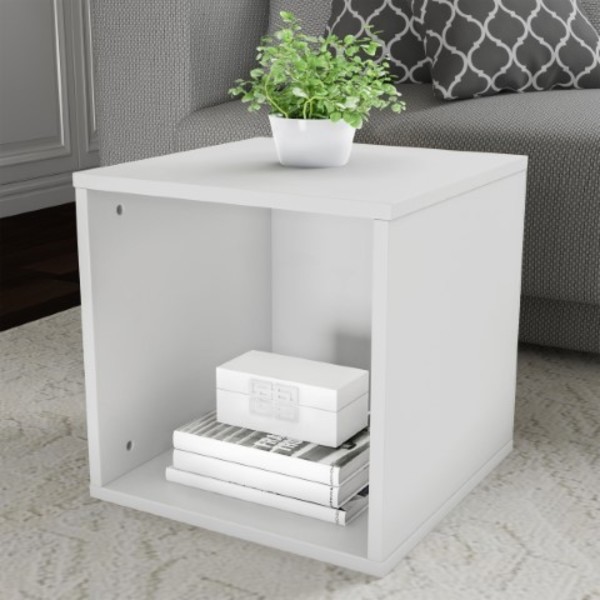 Hastings Home Hastings Home End Table | Stackable Minimalist Modular Cube Accent Table for Home or Office (White) 523253KBV